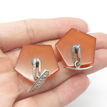 875 Silver Vintage Real Amber Moscow 1980 Olympic Games Cufflinks
