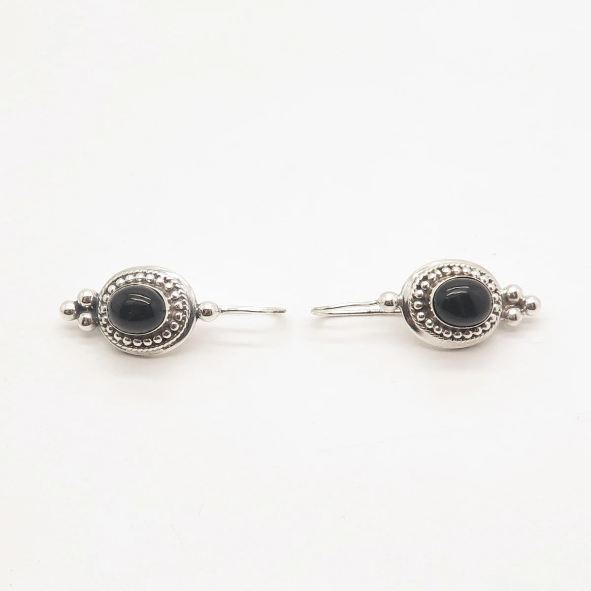 925 Sterling Silver Vintage Sunstone Imports Black Onyx Gem Beaded Earrings