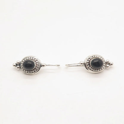 925 Sterling Silver Vintage Sunstone Imports Black Onyx Gem Beaded Earrings