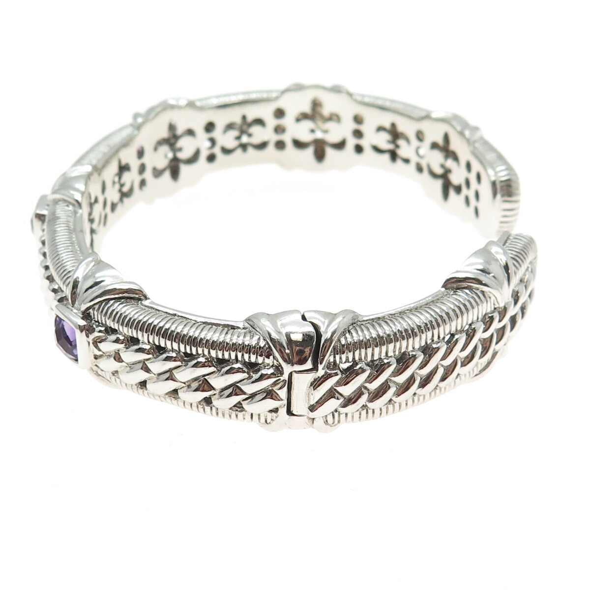 JUDITH RIPKA 925 Sterling Silver Amethyst Gem Boho Heavy Cuff Bracelet 7.5"