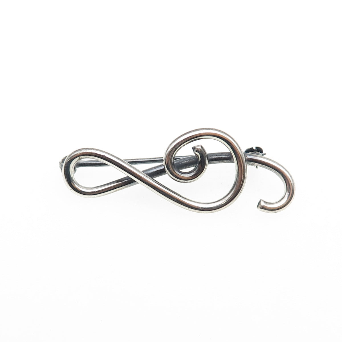 925 Sterling Silver Vintage Treble Clef Oxidized Pin Brooch
