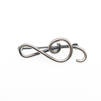 925 Sterling Silver Vintage Treble Clef Oxidized Pin Brooch