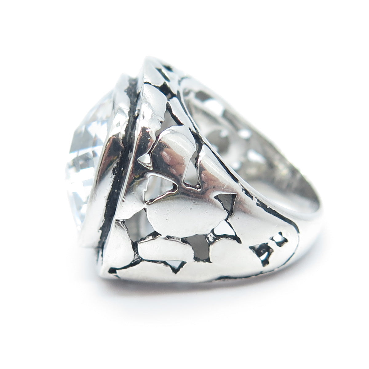 925 Sterling Silver Princess-Cut Shaped C Z Modernist Ring Size 5.75