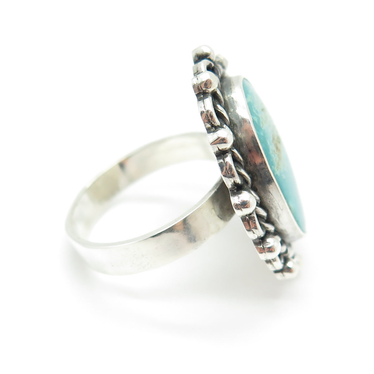 Old Pawn 925 Sterling Vintage Southwestern Turquoise Beaded Ring Size 7.25