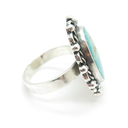 Old Pawn 925 Sterling Vintage Southwestern Turquoise Beaded Ring Size 7.25