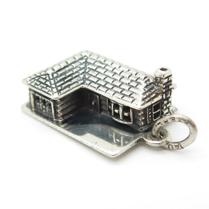BEAU 925 Sterling Silver Antique Art Deco 3D Village House Pendant