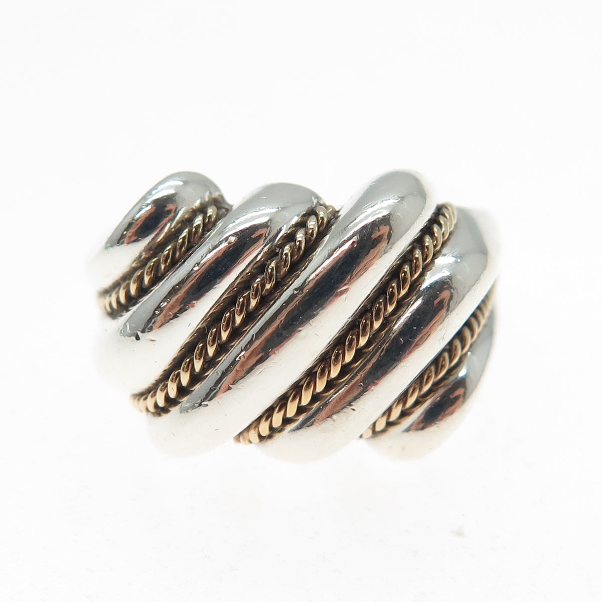 MONICA JAIN 925 Sterling 2-Tone Vintage Modernist Ribbed Oxidized Ring Size 7.5