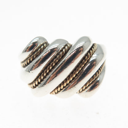 MONICA JAIN 925 Sterling 2-Tone Vintage Modernist Ribbed Oxidized Ring Size 7.5