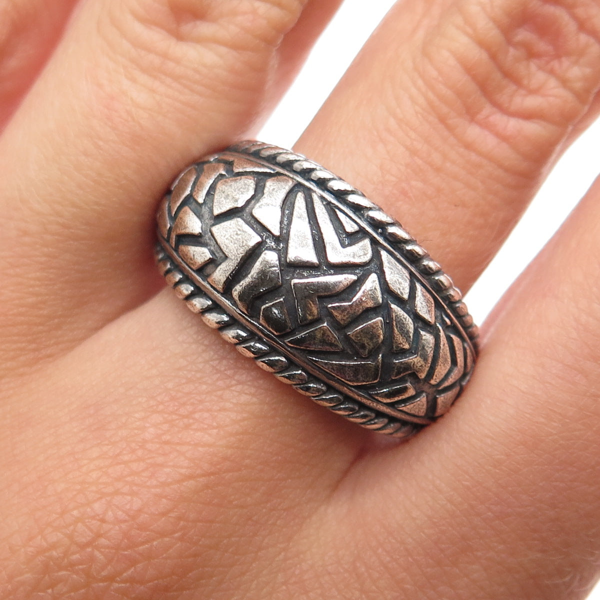 925 Sterling Silver Vintage BD Artisan Modernist Desert Oxidized Ring Size 11.5