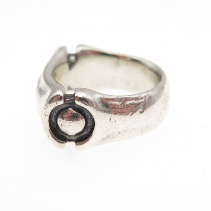 925 Sterling Silver Vintage Modernist Oxidized Ring Size 5.75