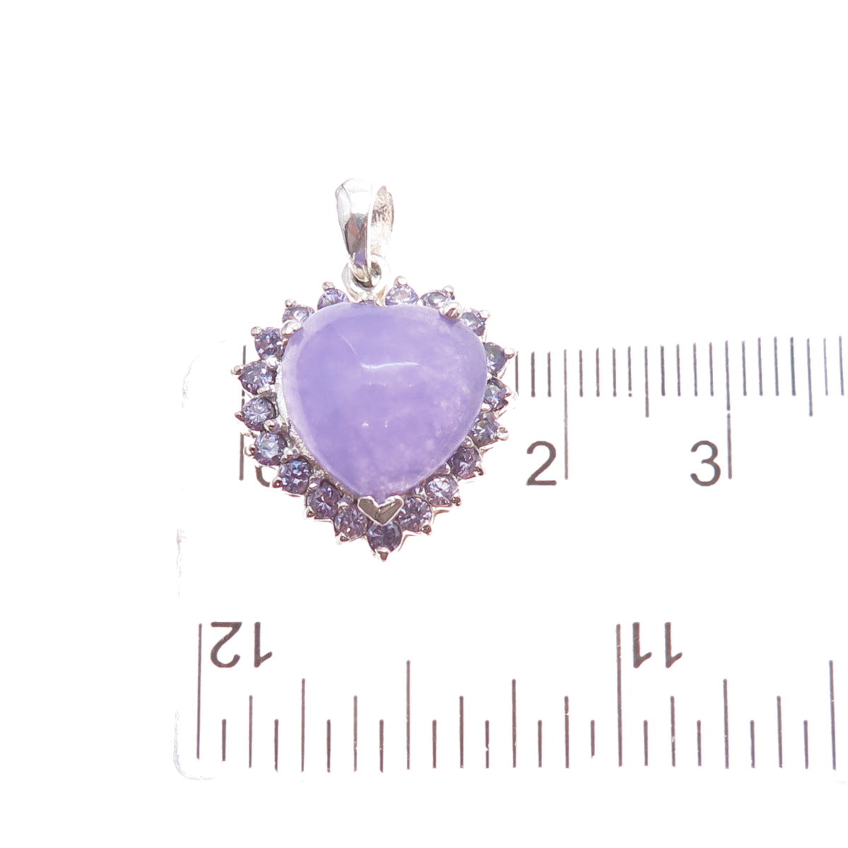 925 Sterling Silver Real Lavender Jade & Sapphire Heart Charm Pendant