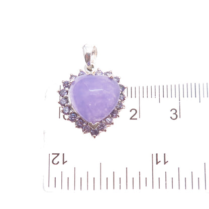 925 Sterling Silver Real Lavender Jade & Sapphire Heart Charm Pendant