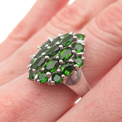 925 Sterling Silver Vintage Real Oval & Round-Cut Chrome Diopside Ring Size 7