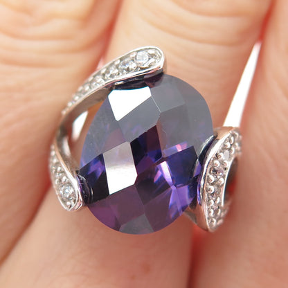 925 Sterling Silver Oval & Round-Cut Purple White C Z Overlap Ring Size 7.25