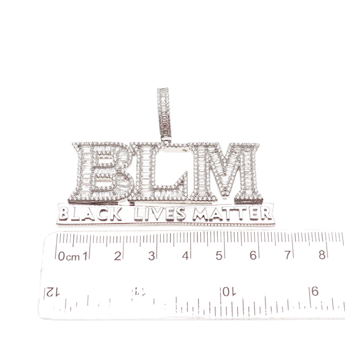 925 Sterling Silver Emerald & Round-Cut C Z BLM Black Lives Matter Pendant