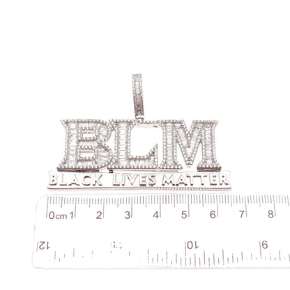 925 Sterling Silver Emerald & Round-Cut C Z BLM Black Lives Matter Pendant