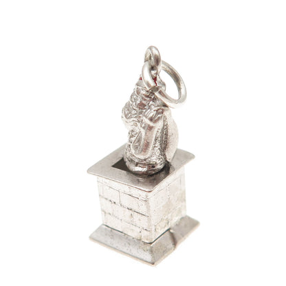 925 Sterling Silver Antique Art Deco Santa Claus Chimney 3D Charm Pendant