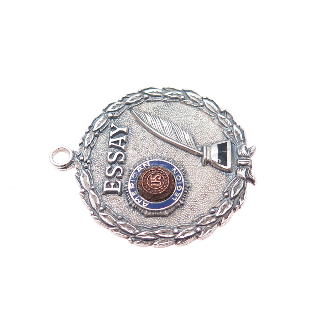 925 Sterling Silver 2-Tone Antique Enamel American Legion Essay Medal Pendant