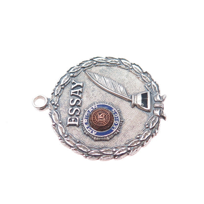 925 Sterling Silver 2-Tone Antique Enamel American Legion Essay Medal Pendant