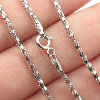 925 Sterling Silver Italy Pave C Z Cross Pendant Popcorn Chain Necklace 16"
