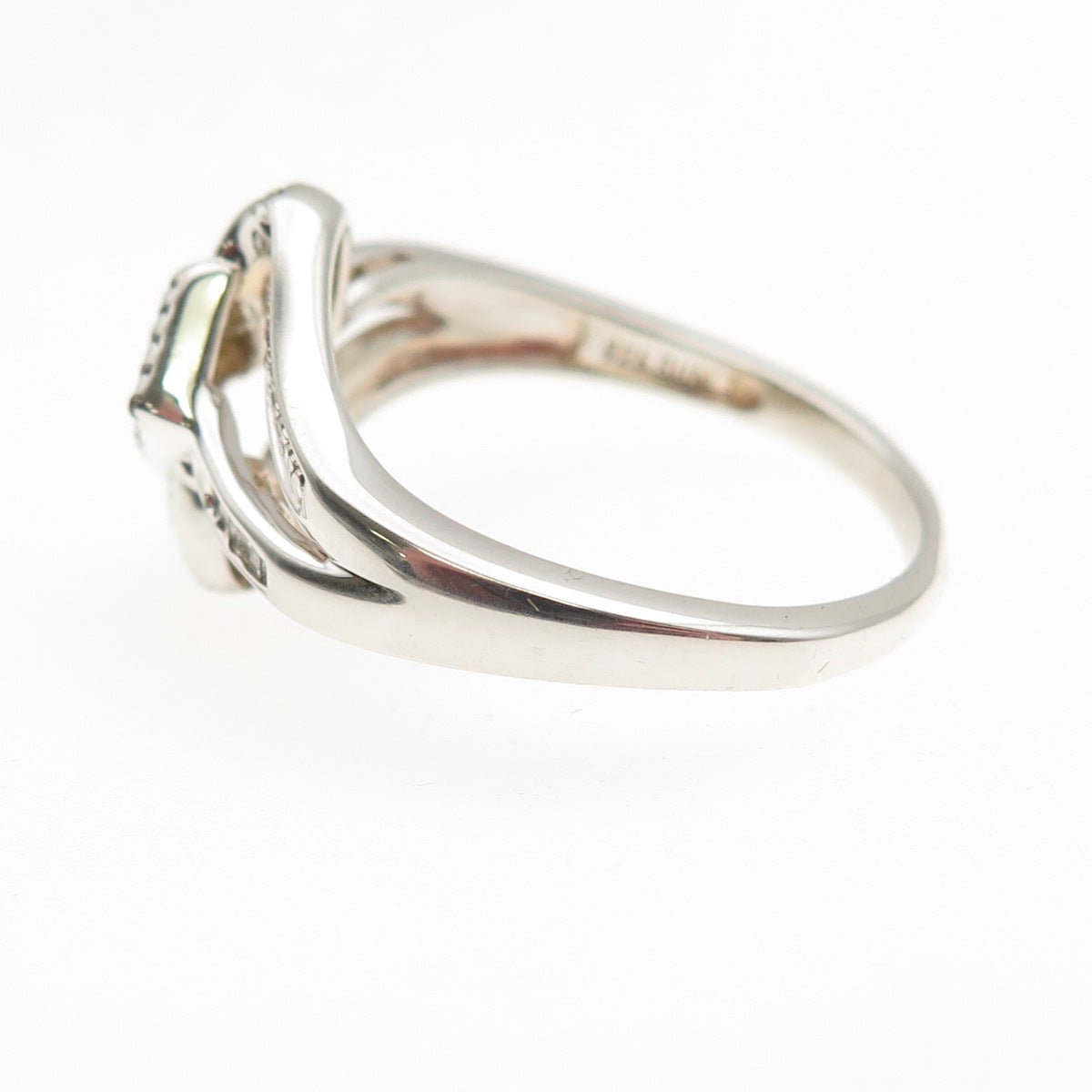 Sun 925 Sterling Silver Real Round & Emerald-Cut Diamond Ring Size 10