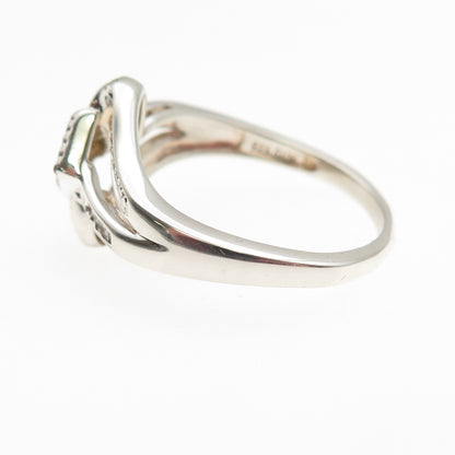 Sun 925 Sterling Silver Real Round & Emerald-Cut Diamond Ring Size 10