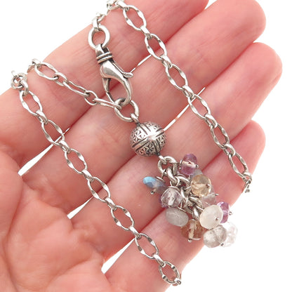 925 Sterling Vintage Real Labradorite Citrine Quartz Amethyst Chain Necklace 16"