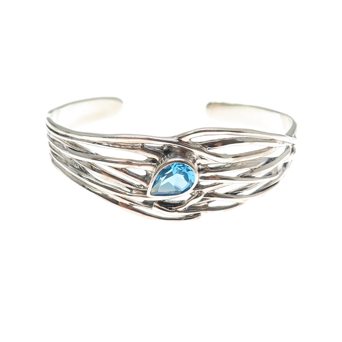 HAGIT GORALI 925 Sterling Vintage Blue Topaz Modernist Adjustable Bracelet 6"