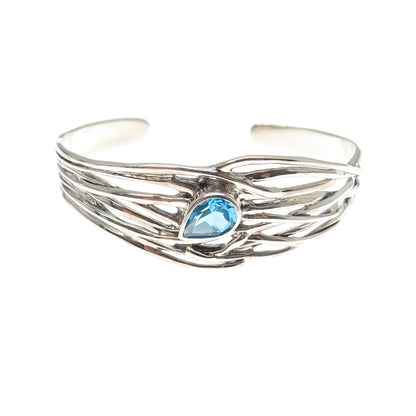 HAGIT GORALI 925 Sterling Vintage Blue Topaz Modernist Adjustable Bracelet 6"