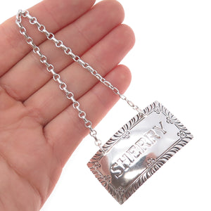 Stieff Williamsburg Restoration 925 Sterling Antique Art Deco Sherry Bottle Tag