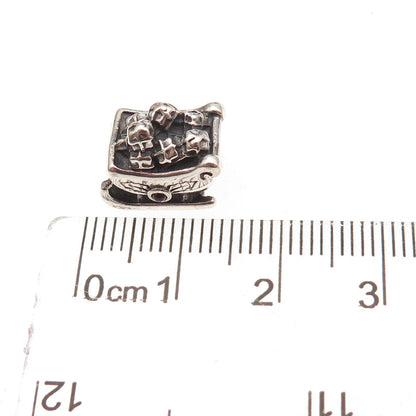 Pandora 925 Sterling Silver Real Red Garnet Santa’s Sleigh Slide Bead Charm
