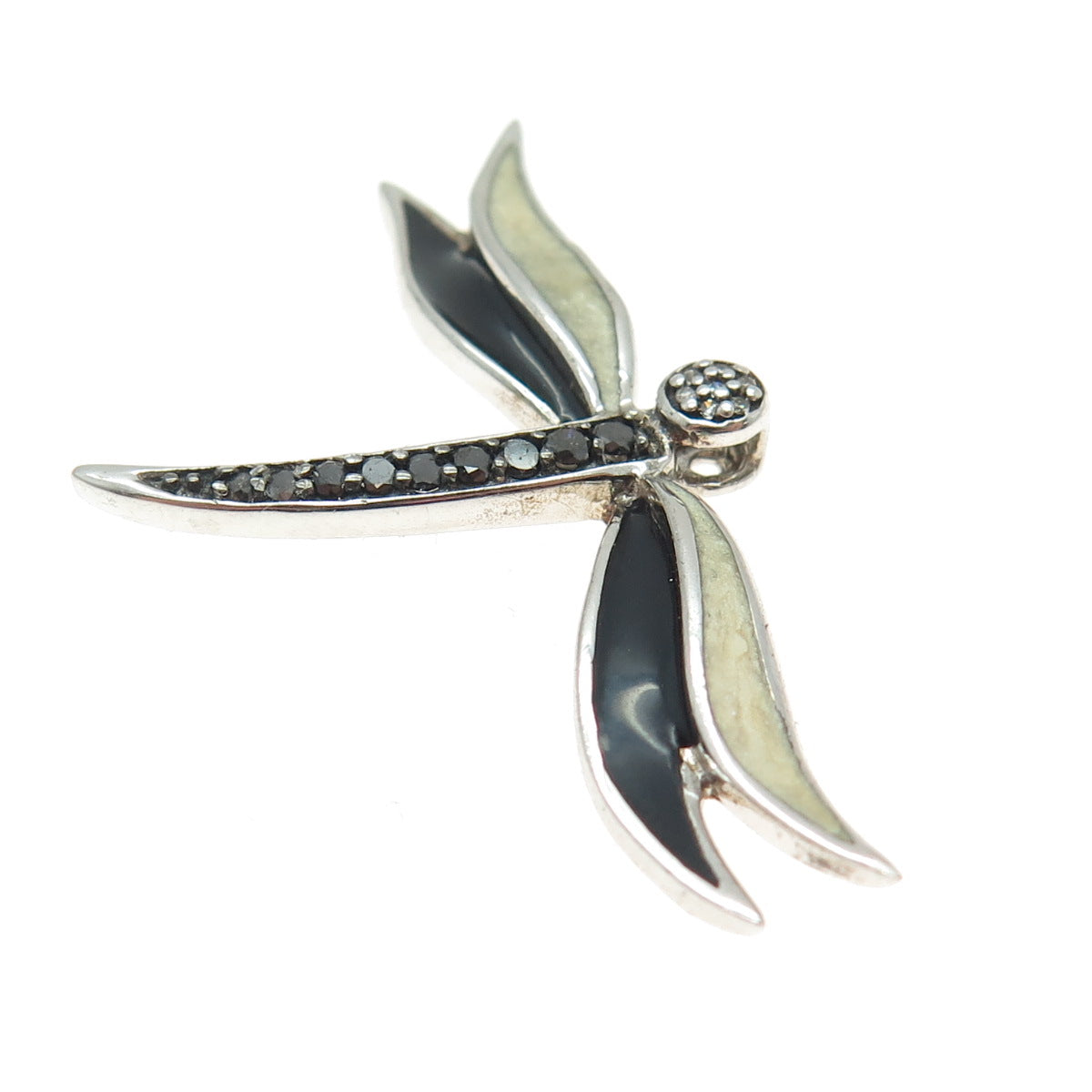 JANE SEYMOUR Sterling Enamel Real Black & White Diamond Dragonfly Slide Pendant