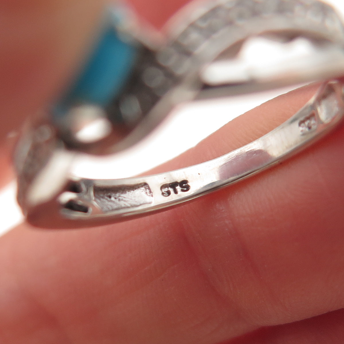 Chuck Clemency 925 Sterling Silver Real Turquoise & White Topaz Ring Size 8