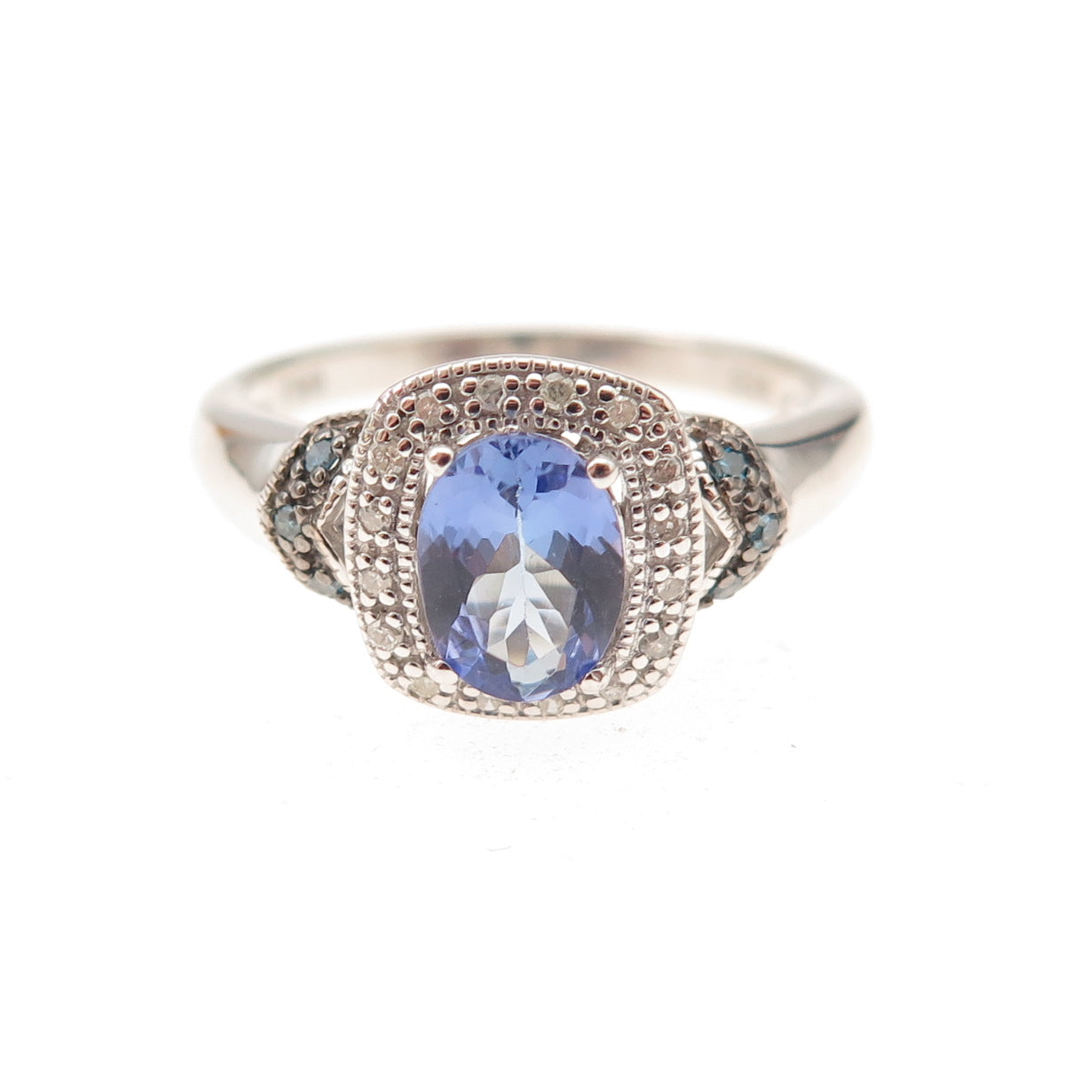 925 Sterling Silver Real Diamond & Tanzanite Ring Size 8
