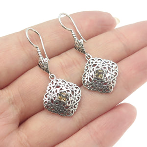 BERIA 925 Sterling Silver Princess-Cut Yellow Rhinestone Ornate Earrings