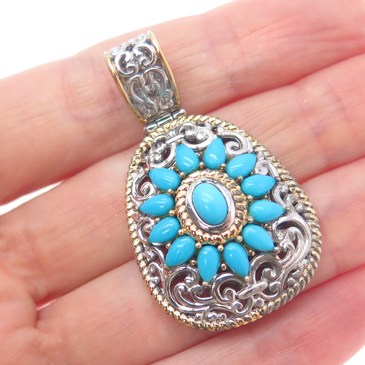 MICHAEL VALITUTTI Gems En Vogue Sterling Silver 2-Tone Real Turquoise Pendant