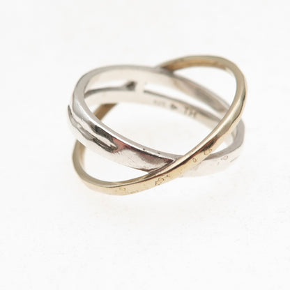 Silpada 925 Sterling Silver 2-Tone Vintage Hammered Crisscross Ring Size 8