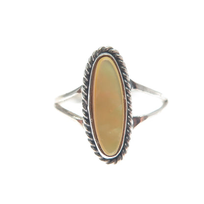 Old Pawn 925 Sterling Silver Vintage Southwestern MOP Tribal Ring Size 4.75