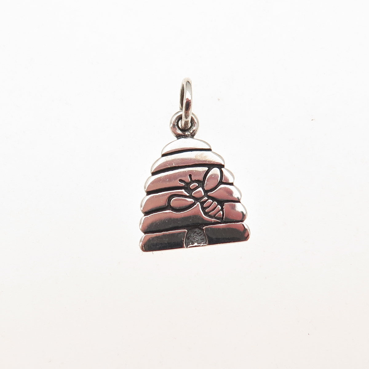 925 Sterling Silver Vintage Beehive Oxidized Charm Pendant