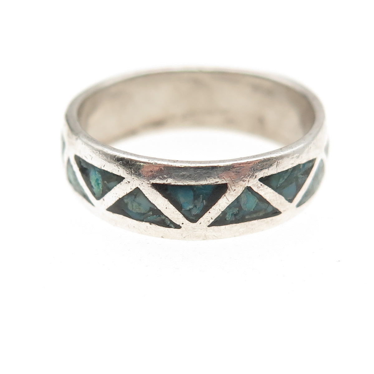 Old Pawn 925 Sterling Silver Vintage Turquoise Inlay Tribal Band Ring Size 6.5