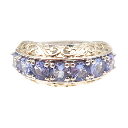 Chuck Clemency Sterling Silver 2-Tone Real Round-Cut Tanzanite Ring Size 8.25