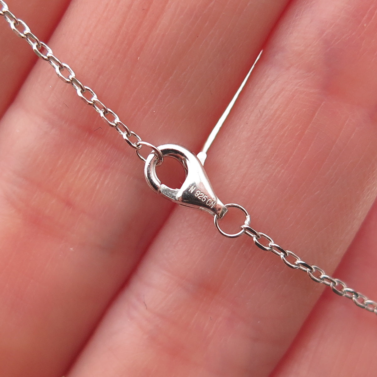 925 Sterling Silver Round-Cut C Z V-Shape Tassel Cable Chain Necklace 24"