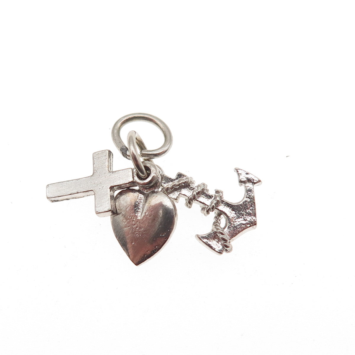 925 Sterling Silver Vintage Heart Cross Anchor Mini Charm Pendant