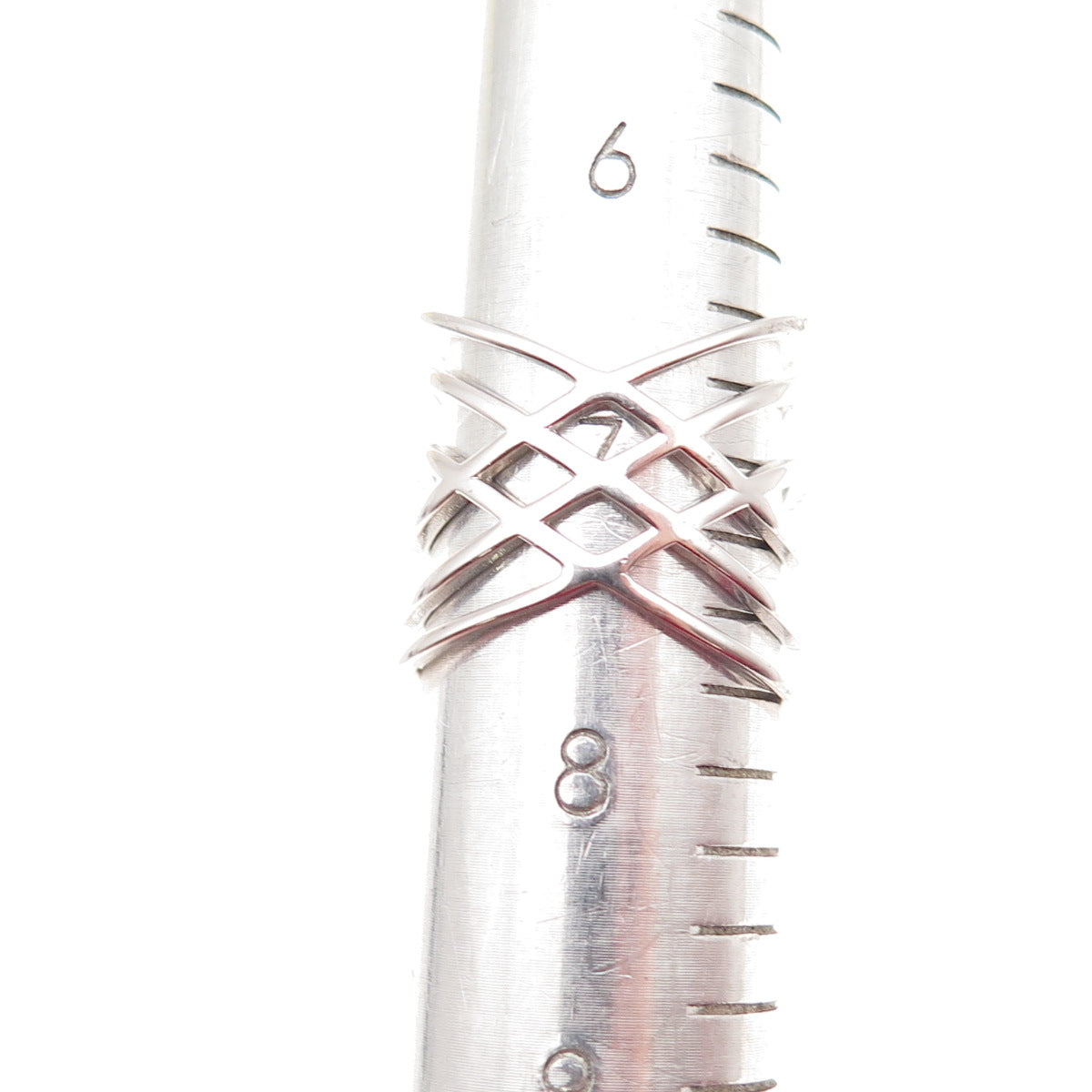 DSMK 925 Sterling Silver Round-Cut C Z Crisscross Ring Size 7.5