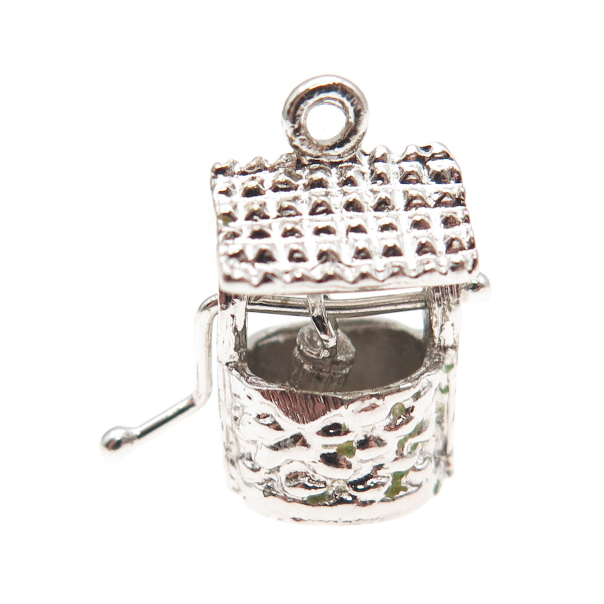 925 Sterling Silver Vintage Water Well 3D Mini Charm Pendant