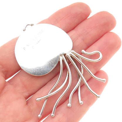 P.M. DESIGNS 925 Sterling Silver Vintage Real Ammonite Fossil Modernist Pendant