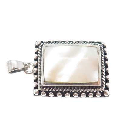 KEN CRAFTS 925 Sterling Silver Vintage Real MOP Beaded Oxidized Pendant