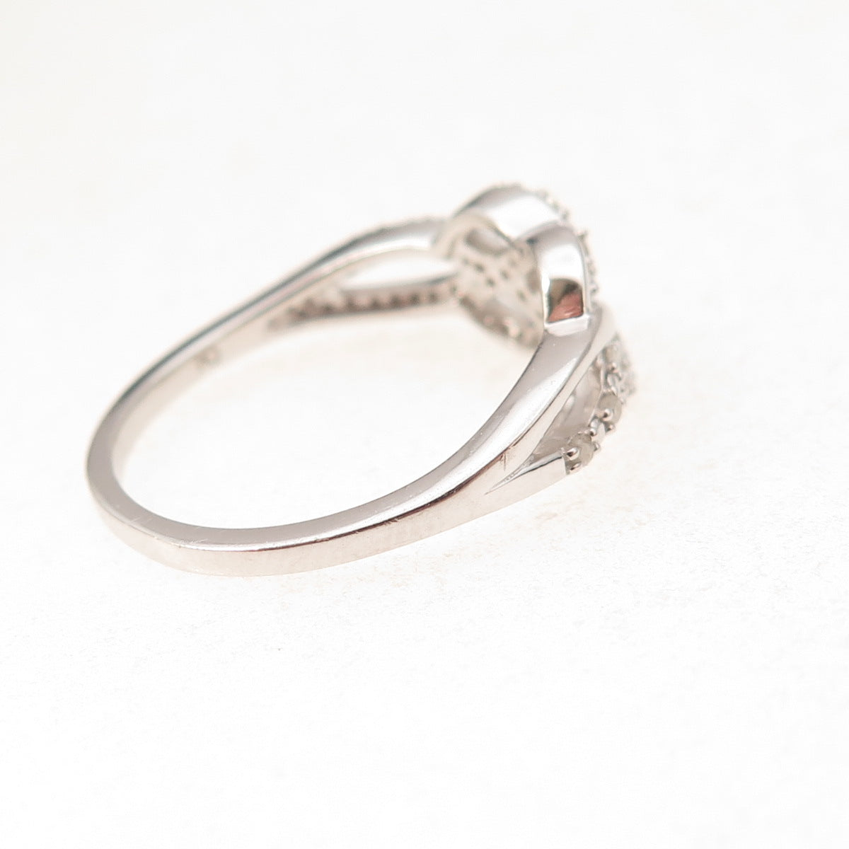 Charles Winston 925 Sterling Silver Real Diamond Love Knot Ring Size 7.75
