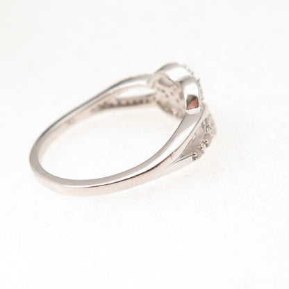 Charles Winston 925 Sterling Silver Real Diamond Love Knot Ring Size 7.75