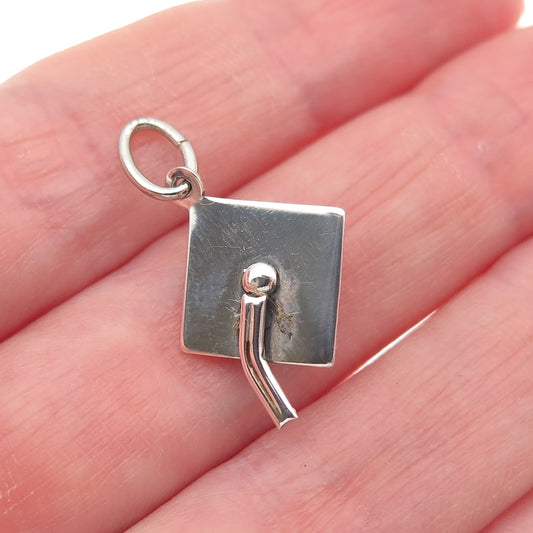 Beau 925 Sterling Silver Vintage Graduation Hat 3D Mini Charm Pendant
